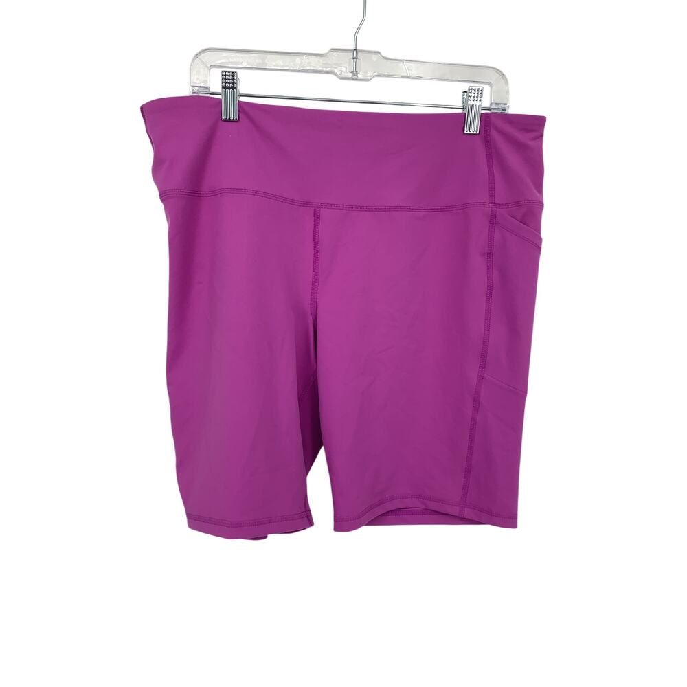 DSG Performance High Rise Biker Shorts Womens 2XL Purple Pockets Stretch Knit